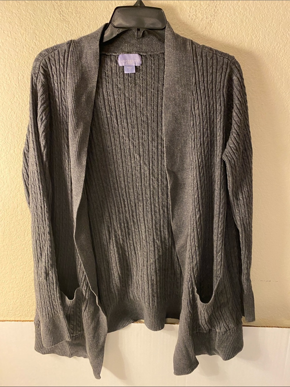 Laura Scott Charcoal Gray Cable-Knit Open Cardigan - Picture 1 of 5